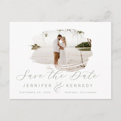 Sage Green Romantic Brushed Frame Save The Date Postcard