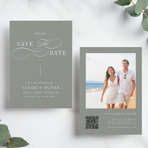 Sage Green Romantic Calligraphy QR Code Photo  Save The Date