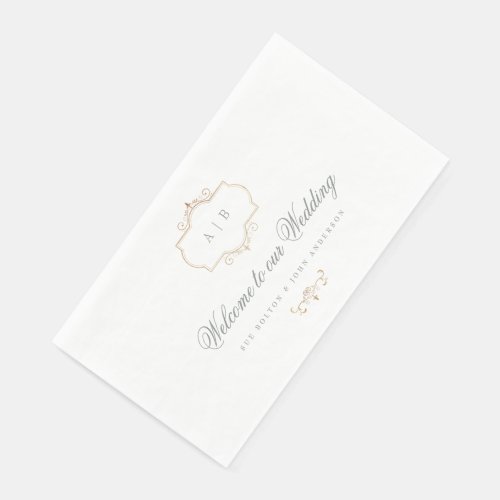 sage green romantic classic gold monogram wedding paper guest towels