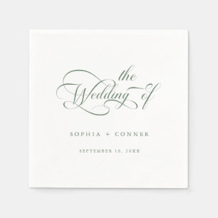 Sage Green Romantic Classy Calligraphy Wedding Napkins