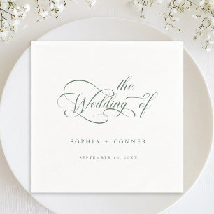 Sage Green Romantic Classy Calligraphy Wedding  Napkins
