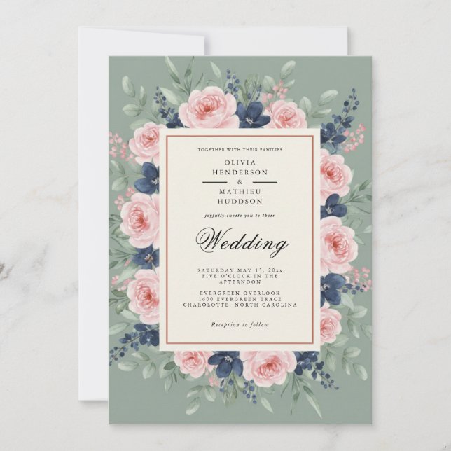 Sage Green Romantic Floral Wedding Invitation (Front)