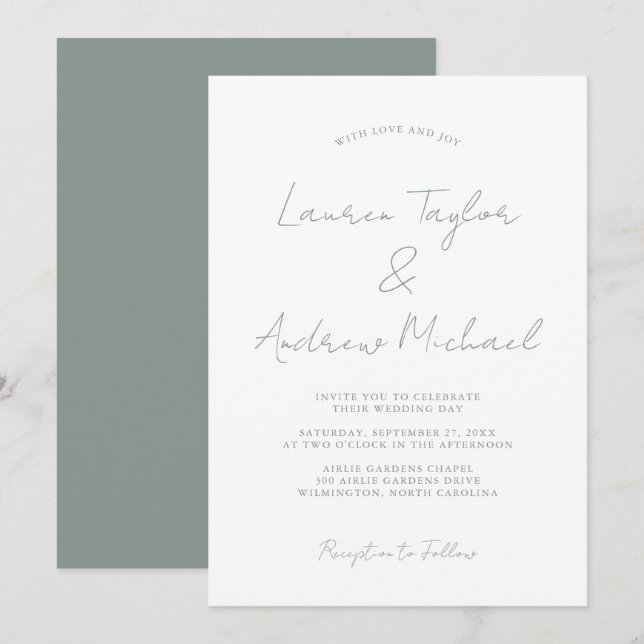 Sage Green Romantic Modern Wedding Invitation (Front/Back)