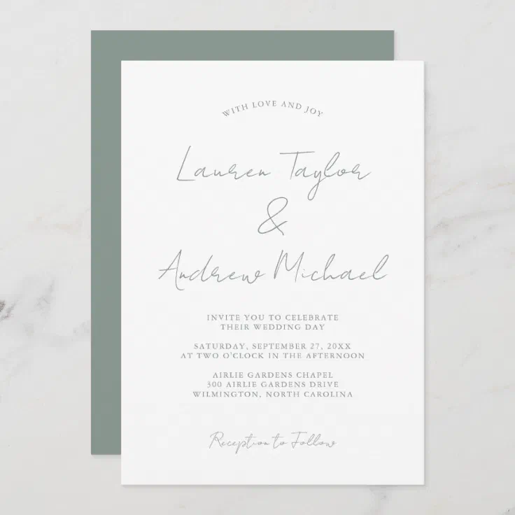 Sage Green Romantic Modern Wedding Invitation | Zazzle