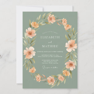 Sage Green Romantic Peach Wedding Invitation