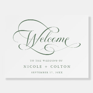 Sage Green Romantic Swirly Script Wedding Welcome Foam Board