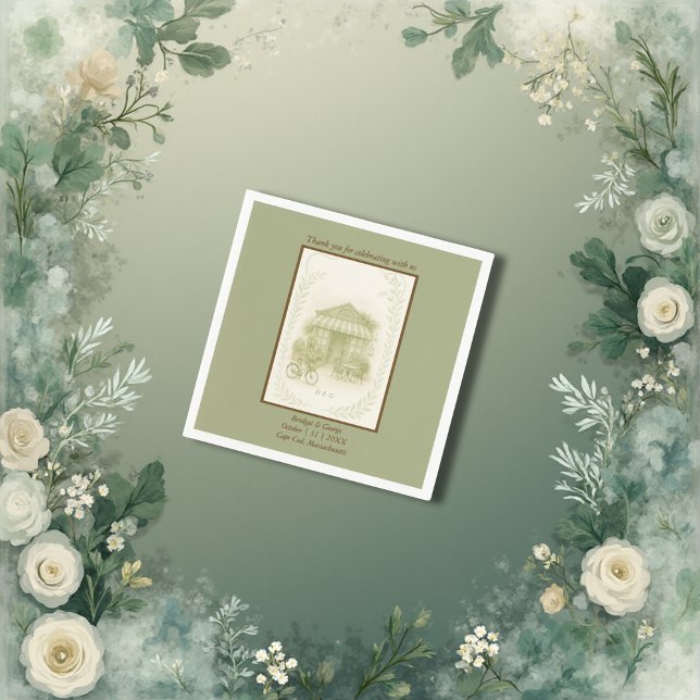 sage green romantic wedding outdoor café napkins (Creator Uploaded)