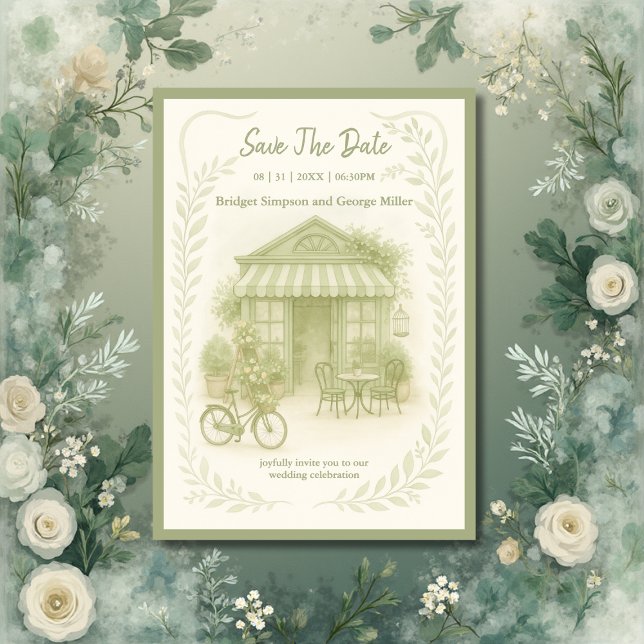sage green romantic wedding outdoor save the date invitation (Creator Uploaded)