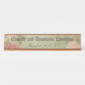 Sage Green, Rose and Lace Wedding Desk Name Plate