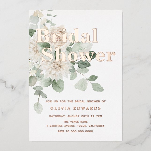 Sage Green & Rose Gold Bridal Shower Foil Invitation (Front)