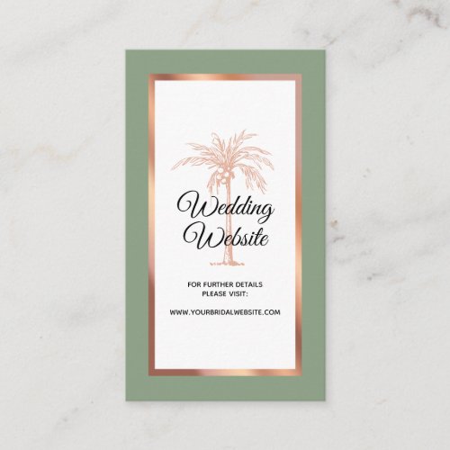 Sage Green Rose Gold Copper Palm Wedding Website Enclosure Card
