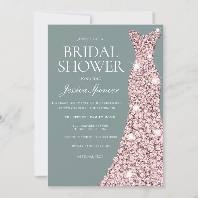 Sage Green Rose Gold Dress Bridal Shower Invitation (Front)