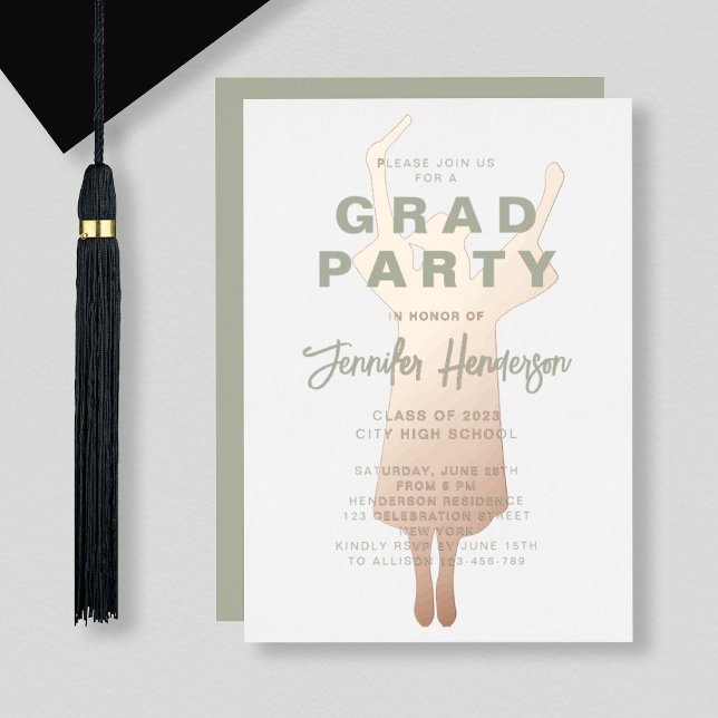 Sage Green Rose Gold Foil Graduation Party Foil Invitation (Creator Uploaded)