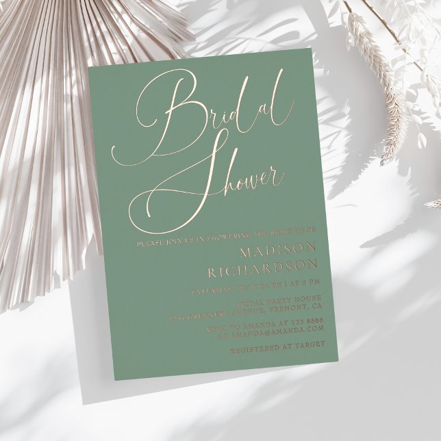 Sage Green Rose Gold Foil Modern  Bridal Shower  Invitation (Creator Uploaded)