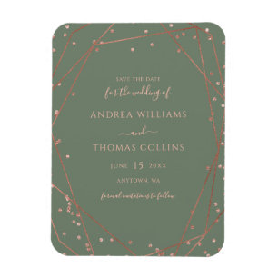 Sage Green Rose Gold Geometric Save the Date Magnet