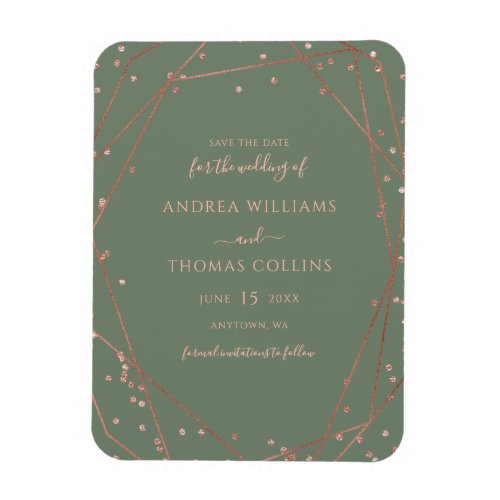 Sage Green Rose Gold Geometric Save the Date Magnet