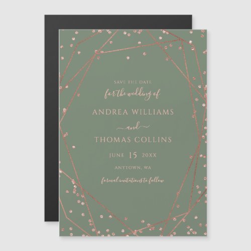 Sage Green Rose Gold Geometric Save the Date Magnetic Invitation
