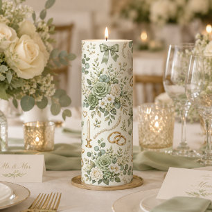 Sage Green Rose Gold Ring Romantic Wedding Pillar Candle