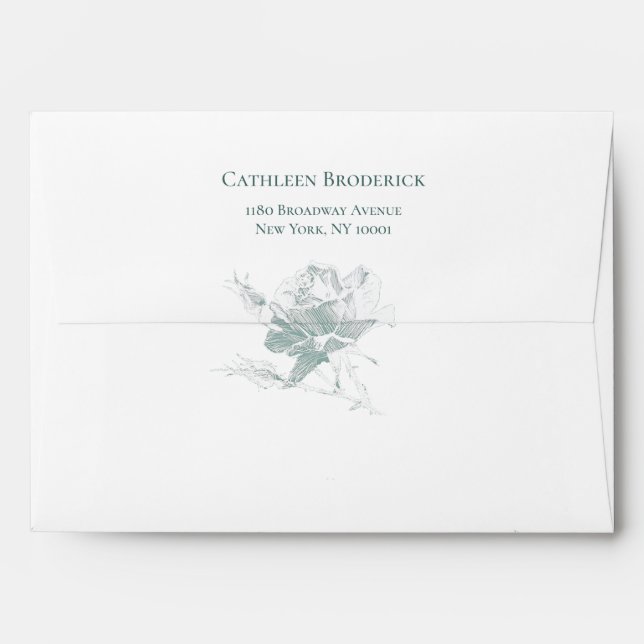 Sage Green Rose Minimalist Floral Wedding Envelope (Back (Top Flap))