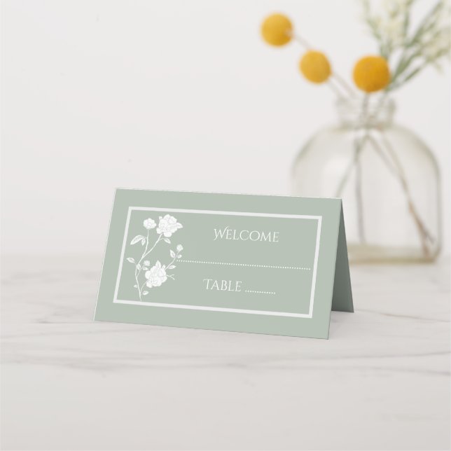 Sage Green Rose Reception Place Card (Front)