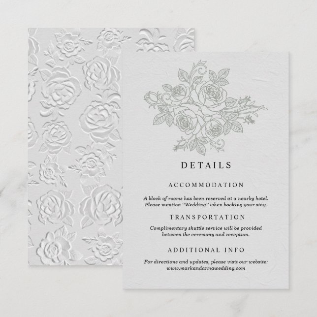 Sage Green Rose Wedding Details Card (Front/Back)