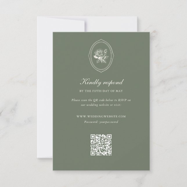Sage Green Rose Wedding Details RSVP Card (Front)