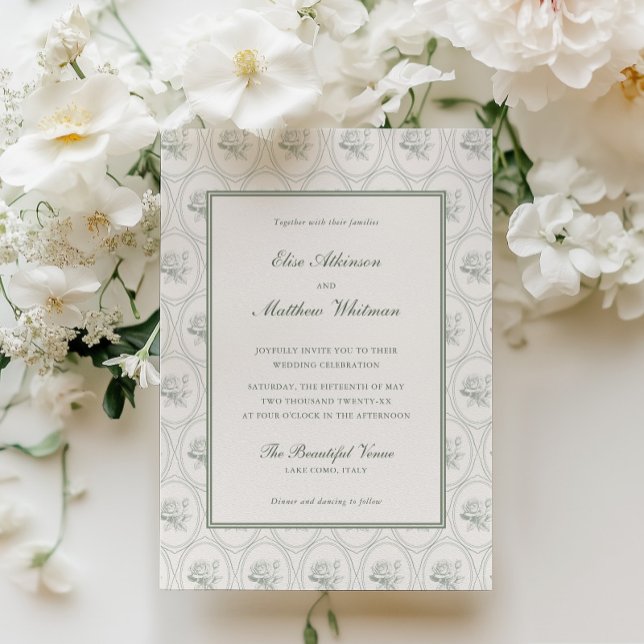 Sage Green Rose Wedding Invitation (Creator Uploaded)