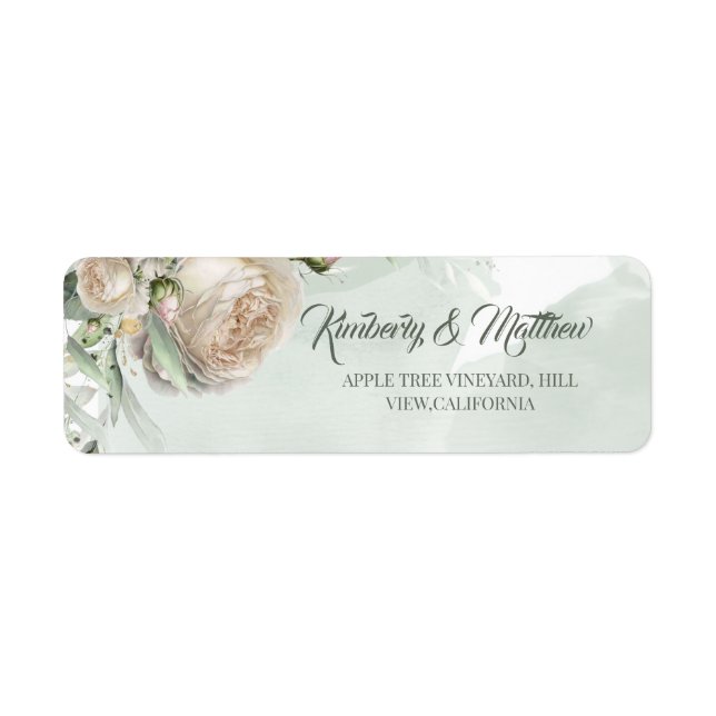 Sage Green Roses Greenery Wedding Label (Front)