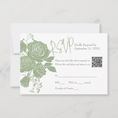 Sage Green Roses With QR code Response Card