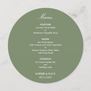 Sage Green Round Wedding Menu