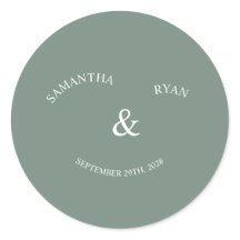 Sage Green Round Wedding Sticker