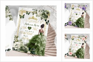 Sage Green Royal Castle Princess Quinceanera