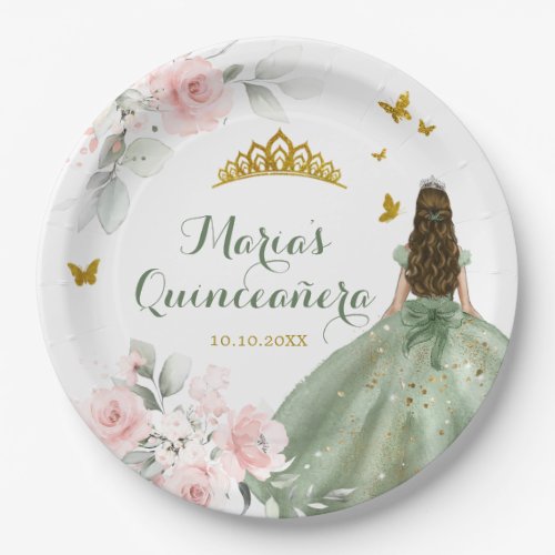 Sage Green Royale Quinceaera 16th Paper Plates