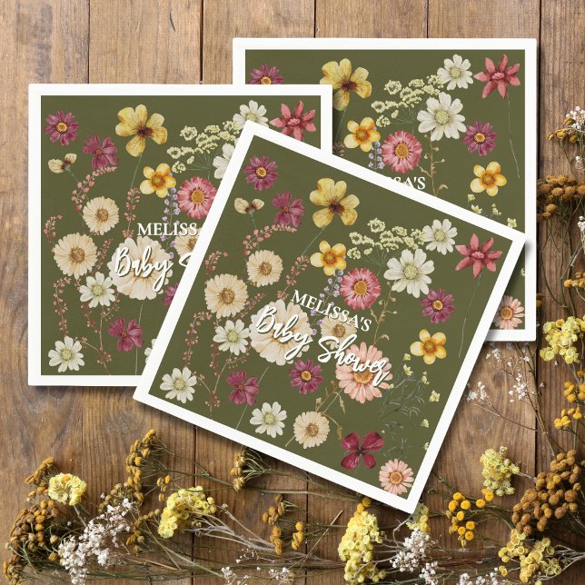 Sage Green Rustic boho wildflower Napkins (Creator Uploaded)