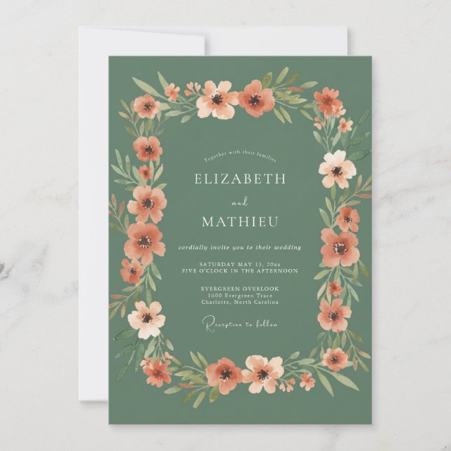 Sage Green Rustic Botanical Wedding Invitation (Front)