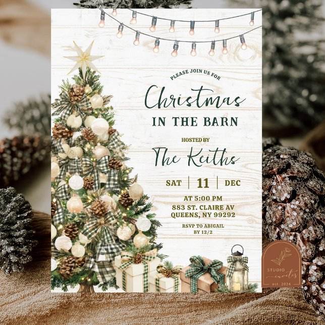 Sage Green Rustic Christmas Barnyard Party Invitation (Creator Uploaded)