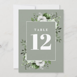 Sage Green Rustic Country Floral Table Number