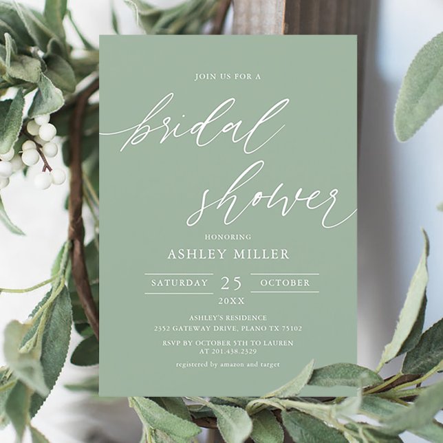 Sage Green Rustic Elegant Bridal Shower Invitation