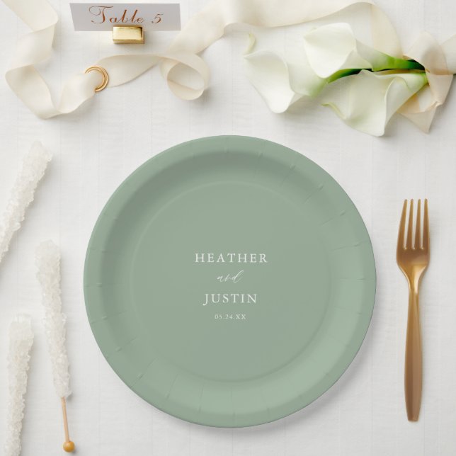 Sage Green Rustic Elegant Wedding Paper Plates (Wedding)