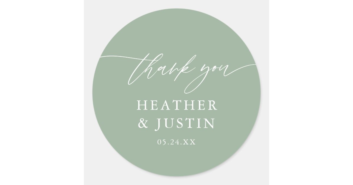 Sage Green Rustic Elegant Wedding Thank You Classic Round Sticker | Zazzle