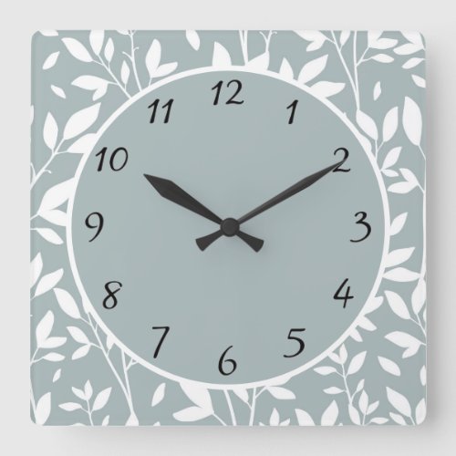 Sage Green Rustic Floral Leaves Farmhouse  Square Wall Clock