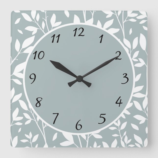 Sage Green Rustic Floral Leaves Farmhouse  Square Wall Clock (Front)