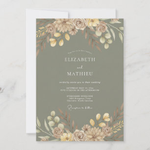 Sage Green Rustic Foliage Wedding Invitation