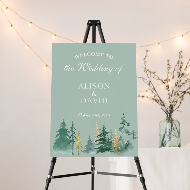 Sage Green Rustic Forest Wedding Welcome Sign (In Situ (Stand))