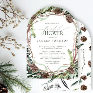 Sage Green Rustic Greenery Pinecone Bridal Shower Invitation