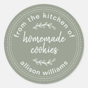 Sage Green Rustic Homemade Cookies Personalized Classic Round Sticker