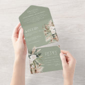 sage green rustic pampas eucalyptus wedding all in one invitation (Tearaway)