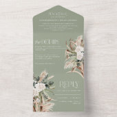 sage green rustic pampas eucalyptus wedding all in one invitation (Inside)