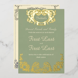 Sage Green Rustic Royal Wedding Foil Invitation