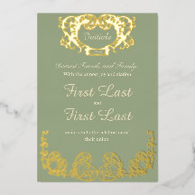 Sage Green Rustic Royal Wedding Foil Invitation